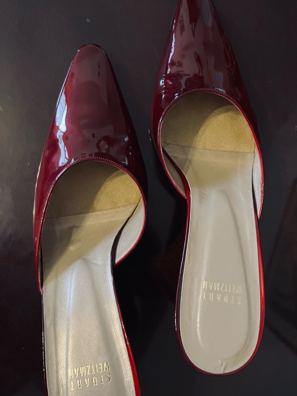 Stuart Weitzman Patent Leather Mule 2.5” stiletto Burgundy Size 9.5 Pointed Toe
